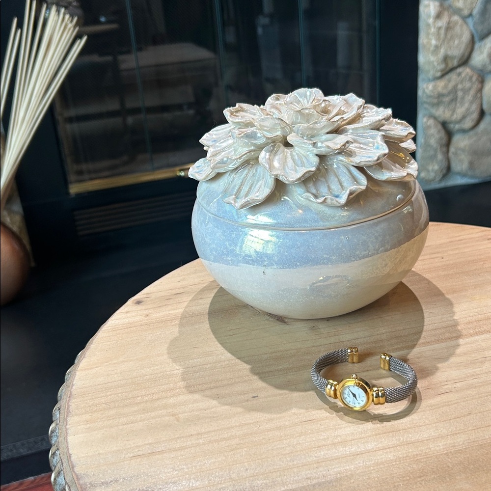 Pierre Jacquard Vintage Cuff Cable Knit Bracelet Watch Duo-Toned Silver/Gold